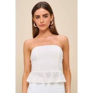 NWT Lulus Adorable Character Cream Textured Strapless Tie-back Top Beige Size M